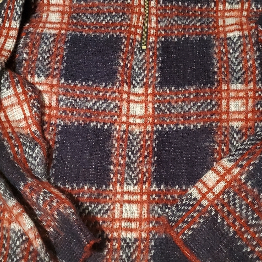 Forever 21 Fuzzy Crop Pullover Sweater Red & Navy Sz S jacquard Tartan Academia - Picture 9 of 9